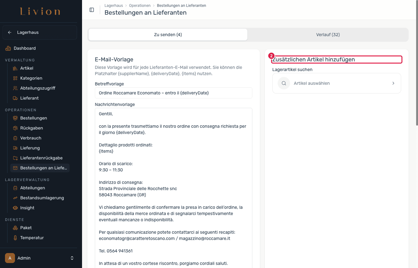 Die nach Lieferant gruppierte Nachbestellliste