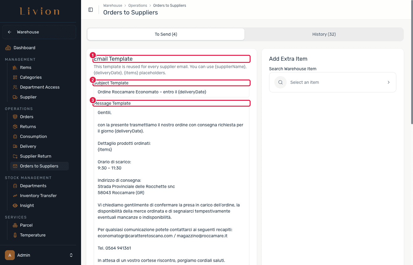 The email template editor