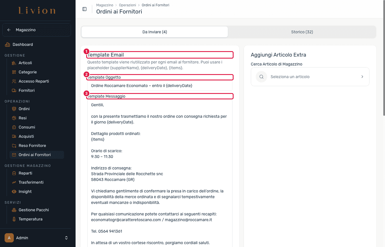 L'editor del modello email